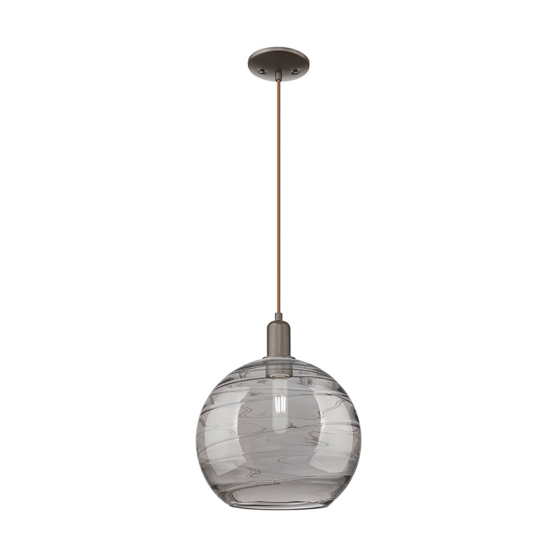 Innovations Athens Deco Swirl 12in 1-Light Mini Pendant | Industrial Oil Rubbed Bronze Steel and Light Smoke Glass | Kitchen | Model 716-1P-OB-G1213-12SM