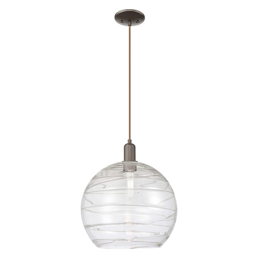 Innovations Athens Deco Swirl 14in 1-Light Mini Pendant | Industrial Oil Rubbed Bronze Steel and Clear Deco Swirl Glass | Model 716-1P-OB-G1213-14CL