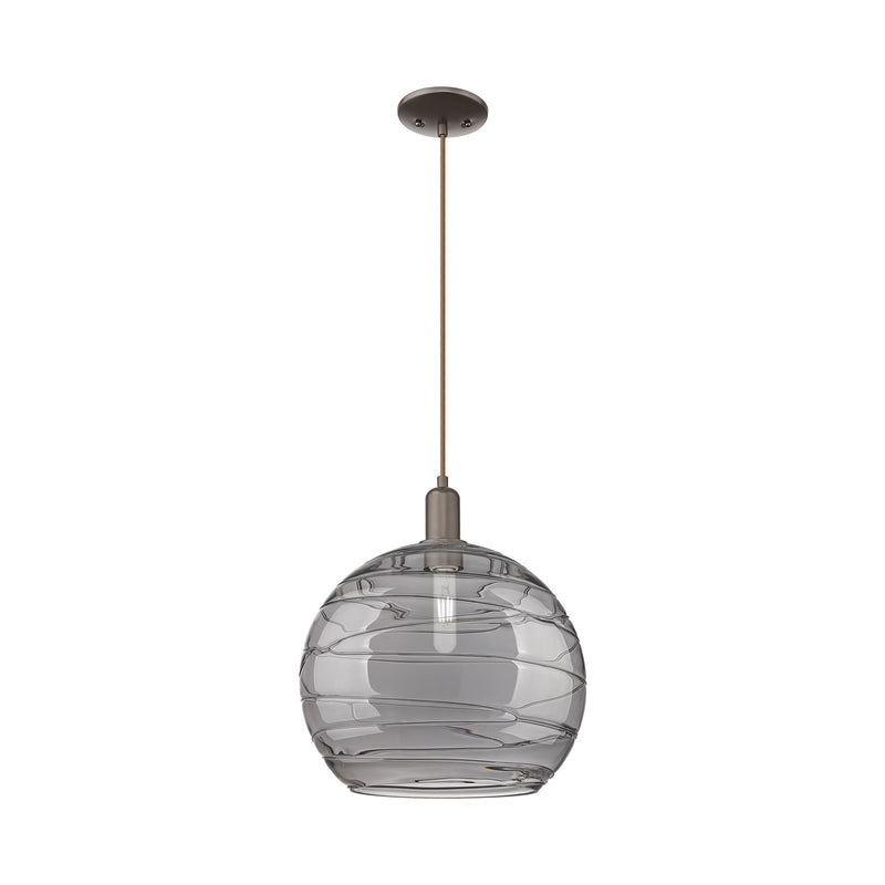 Innovations Athens Deco Swirl 14in 1-Light Mini Pendant | Industrial Oil Rubbed Bronze and Light Smoke Glass | Kitchen Island | Model 716-1P-OB-G1213-14SM