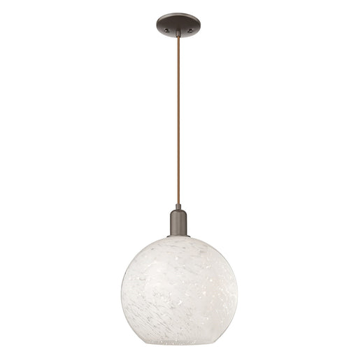 Innovations Lighting White Mouchette 12in 1-Light Mini Pendant | Industrial Oil Rubbed Bronze Steel and White Glass | Kitchen | Model 716-1P-OB-G1216-12WM