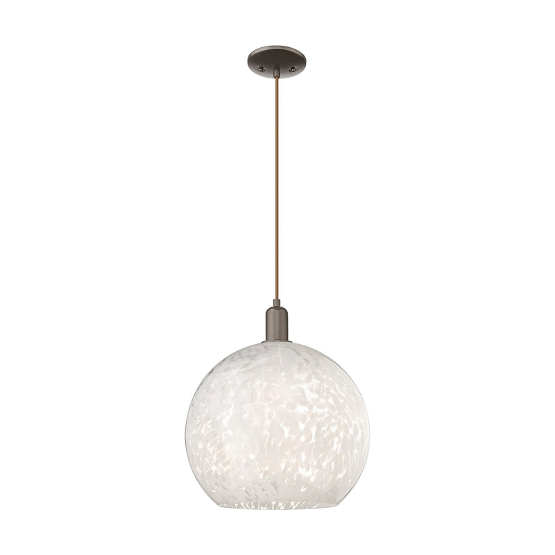 Innovations Lighting Arcadia 14in 1-Light Mini Pendant | Industrial Oil Rubbed Bronze Steel and White Mouchette Glass | Model 716-1P-OB-G1216-14WM