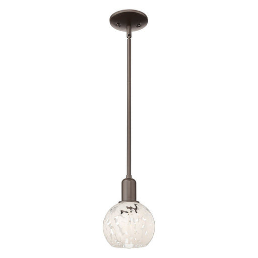 Innovations Lighting White Mouchette 6in 1-Light Mini Pendant | Industrial Oil Rubbed Bronze Steel and White Mouchette Glass | Model 716-1P-OB-G1216-6WM