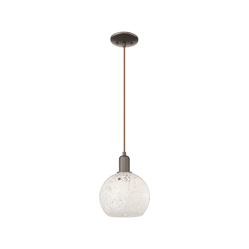 Innovations Lighting Arcadia 8in 1-Light Mini Pendant | Industrial Oil Rubbed Bronze and White Mouchette Glass | Kitchen | Model 716-1P-OB-G1216-8WM