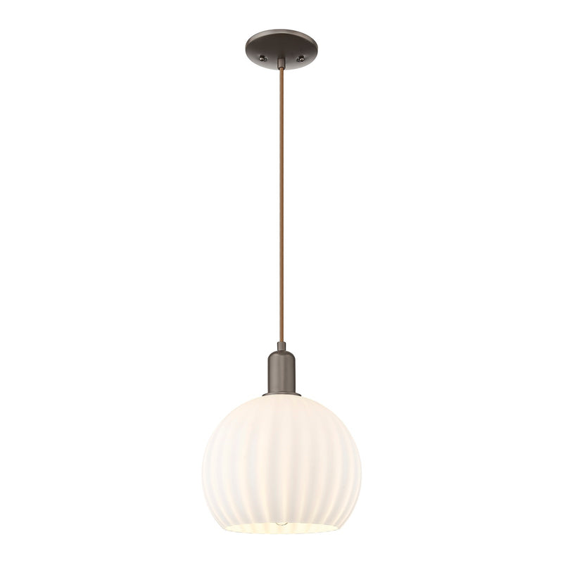 Innovations Lighting White Venetian 10in 1-Light Mini Pendant | Industrial Oil Rubbed Bronze and White Venetian Glass | Model 716-1P-OB-G1217-10WV