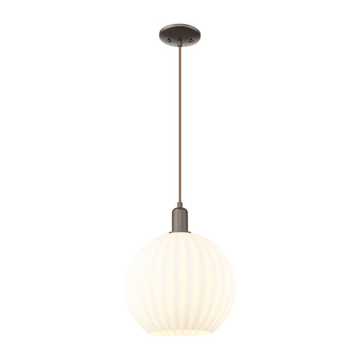 Innovations Lighting White Venetian 12in 1-Light Mini Pendant | Industrial Oil Rubbed Bronze and White Venetian Glass | Model 716-1P-OB-G1217-12WV