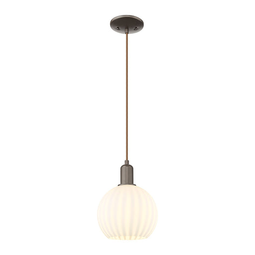 Innovations Lighting White Venetian 8in 1-Light Mini Pendant | Industrial Oil Rubbed Bronze and White Venetian Glass | Kitchen | Model 716-1P-OB-G1217-8WV