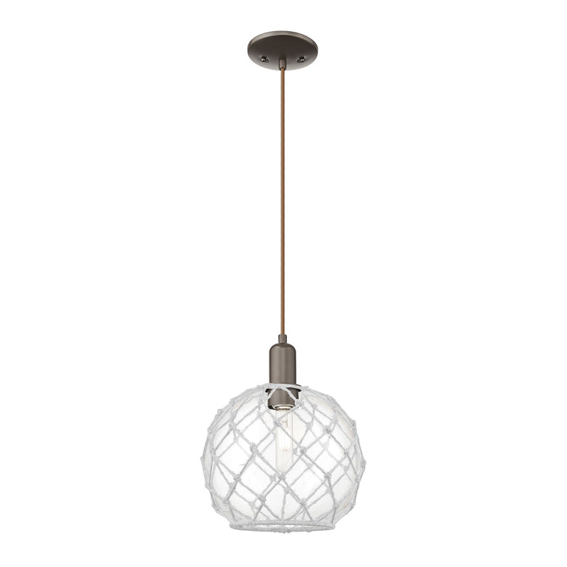Innovations Farmhouse Rope 10in 1-Light Mini Pendant | Industrial Oil Rubbed Bronze Steel and Clear Glass with White Rope | Model 716-1P-OB-G122-10RW