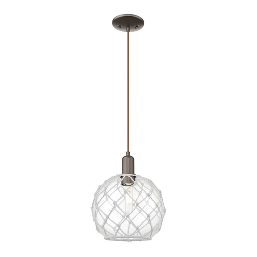 Innovations Farmhouse Rope 10in 1-Light Mini Pendant | Industrial Oil Rubbed Bronze Steel and Clear Glass with White Rope | Model 716-1P-OB-G122-10RW
