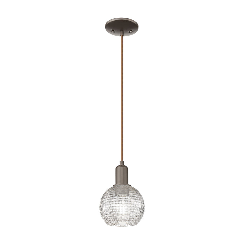 Innovations Athens 6in 1-Light Mini Pendant | Industrial Oil Rubbed Bronze Steel and Clear Basket Weave Glass | Kitchen Island | Model 716-1P-OB-G122C-6CL