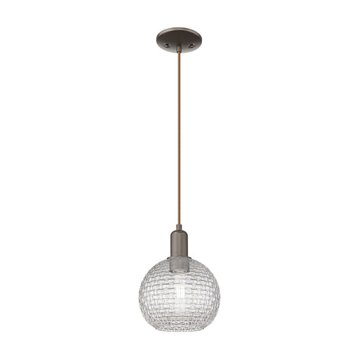 Innovations Athens 8in 1-Light Mini Pendant | Industrial Oil Rubbed Bronze Steel and Clear Basket Weave Glass | Kitchen Island | Model 716-1P-OB-G122C-8CL