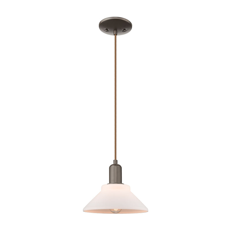 Innovations Orwell 8in 1-Light Mini Pendant | Industrial Oil Rubbed Bronze Steel and Matte White Glass | Kitchen Island & Dining | Model 716-1P-OB-G131