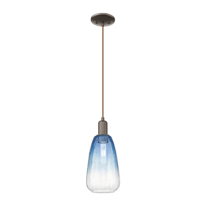 Innovations Brookhaven Almond 6in 1-Light Mini Pendant | Industrial Oil Rubbed Bronze Steel and Sapphire Blue Glass | Kitchen | Model 716-1P-OB-G480-6SB
