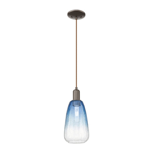 Innovations Brookhaven Almond 6in 1-Light Mini Pendant | Industrial Oil Rubbed Bronze Steel and Sapphire Blue Glass | Kitchen | Model 716-1P-OB-G480-6SB