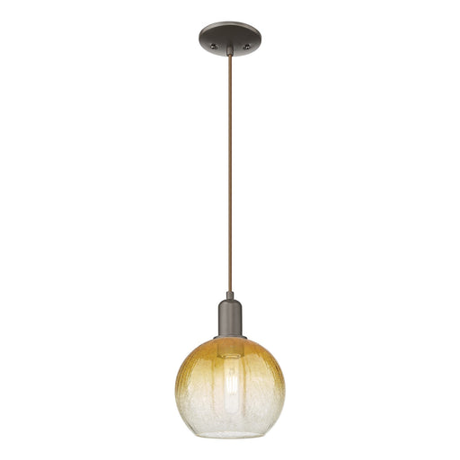 Innovations Brookhaven Globe 8in 1-Light Mini Pendant | Industrial Oil Rubbed Bronze Steel and Amber Glass | Kitchen Island & | Model 716-1P-OB-G483-8AM