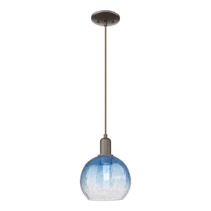 Innovations Brookhaven Globe 8in 1-Light Mini Pendant | Industrial Oil Rubbed Bronze Steel and Sapphire Blue Glass | Kitchen | Model 716-1P-OB-G483-8SB