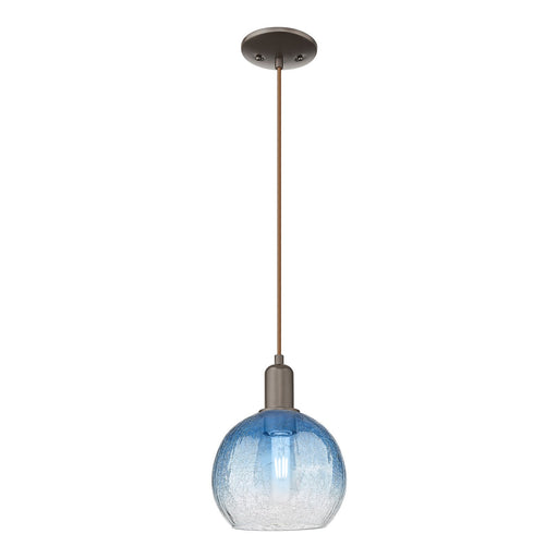 Innovations Brookhaven Globe 8in 1-Light Mini Pendant | Industrial Oil Rubbed Bronze Steel and Sapphire Blue Glass | Kitchen | Model 716-1P-OB-G483-8SB