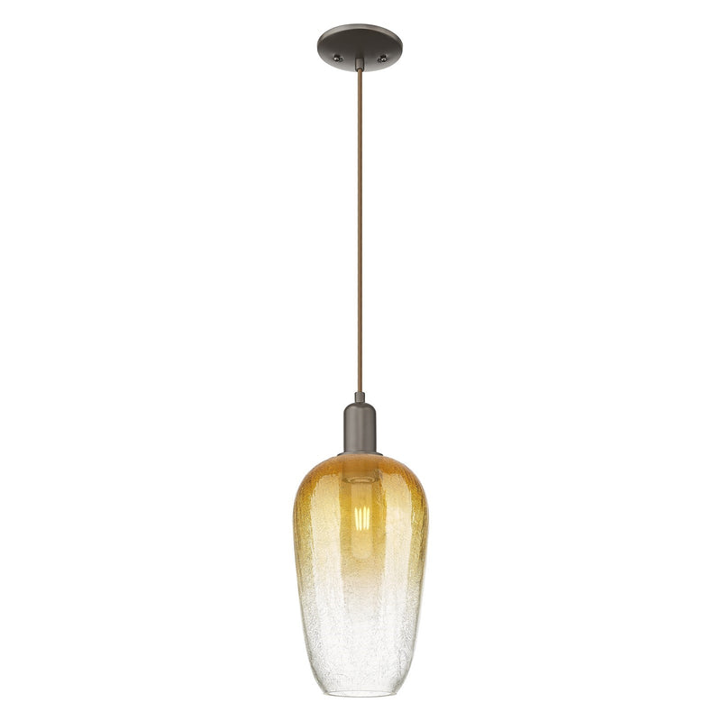 Innovations Brookhaven Flute 7in 1-Light Mini Pendant | Industrial Oil Rubbed Bronze Steel and Amber Glass | Kitchen Island & | Model 716-1P-OB-G484-7AM