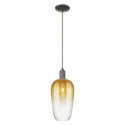 Innovations Brookhaven Flute 7in 1-Light Mini Pendant | Industrial Oil Rubbed Bronze Steel and Amber Glass | Kitchen Island & | Model 716-1P-OB-G484-7AM