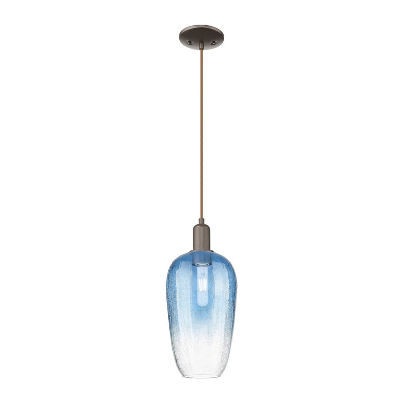 Innovations Brookhaven Flute 7in 1-Light Mini Pendant | Industrial Oil Rubbed Bronze Steel and Sapphire Blue Glass | Kitchen | Model 716-1P-OB-G484-7SB