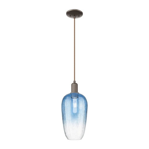 Innovations Brookhaven Flute 7in 1-Light Mini Pendant | Industrial Oil Rubbed Bronze Steel and Sapphire Blue Glass | Kitchen | Model 716-1P-OB-G484-7SB
