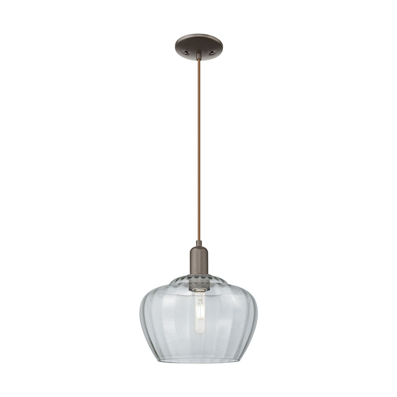 Innovations Fenton 11in 1-Light Mini Pendant | Industrial Oil Rubbed Bronze Steel and Clear Ribbed Glass | Kitchen Island & Dining | Model 716-1P-OB-G92-L