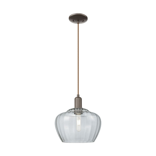 Innovations Fenton 11in 1-Light Mini Pendant | Industrial Oil Rubbed Bronze Steel and Clear Ribbed Glass | Kitchen Island & Dining | Model 716-1P-OB-G92-L