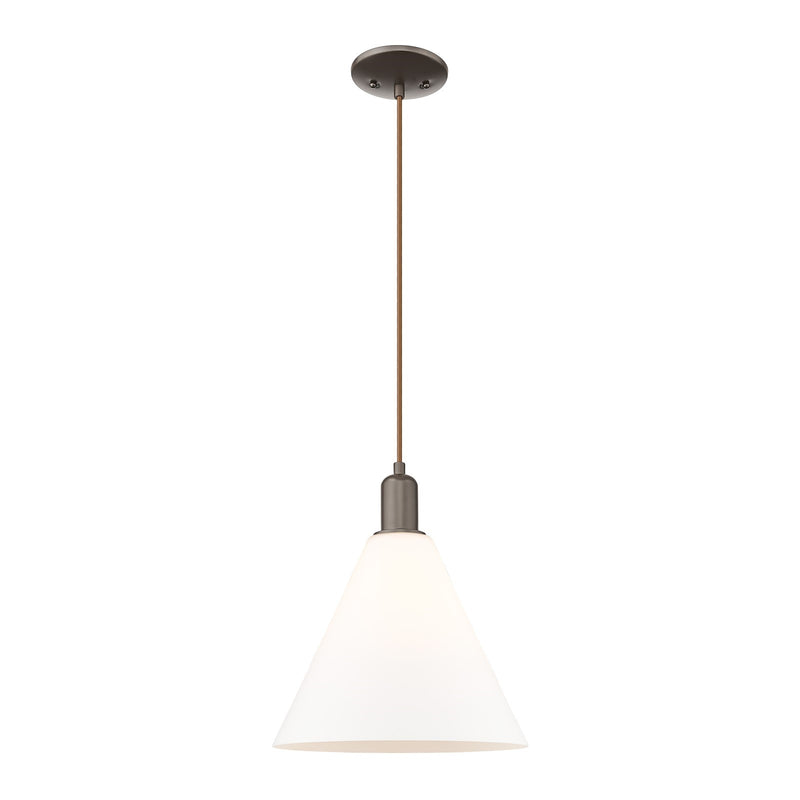 Innovations Berkshire Glass 12in 1-Light Mini Pendant | Industrial Oil Rubbed Bronze and Matte White Glass | Kitchen Island & | Model 716-1P-OB-GBC-121