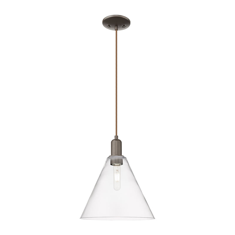 Innovations Berkshire Glass 12in 1-Light Mini Pendant | Industrial Oil Rubbed Bronze and Clear Glass | Kitchen Island & Dining | Model 716-1P-OB-GBC-122