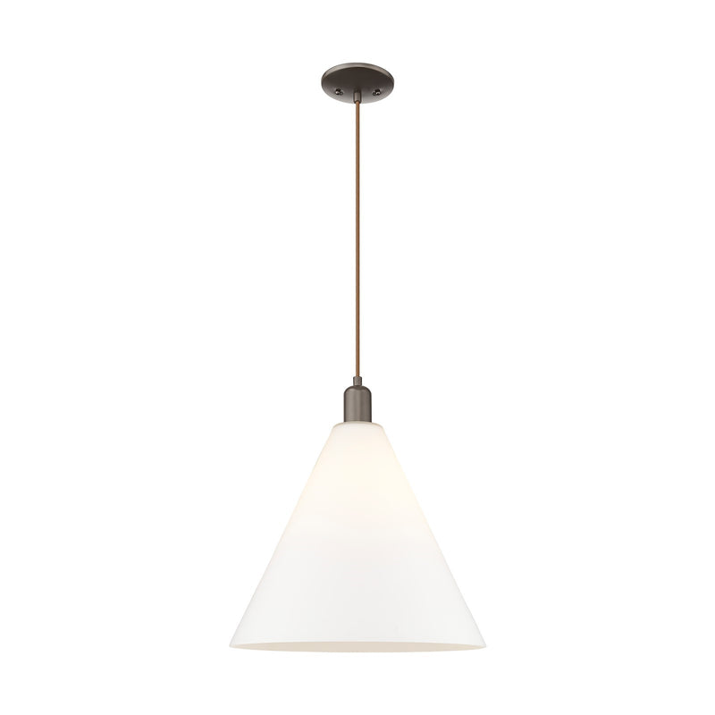 Innovations Berkshire Glass 16in 1-Light Mini Pendant | Industrial Oil Rubbed Bronze and Matte White Glass | Kitchen Island & | Model 716-1P-OB-GBC-161