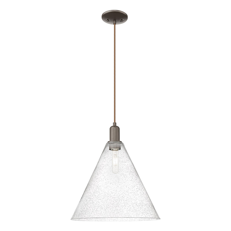 Innovations Berkshire Glass 16in 1-Light Mini Pendant | Industrial Oil Rubbed Bronze Steel and Seedy Glass | Kitchen Island & | Model 716-1P-OB-GBC-164