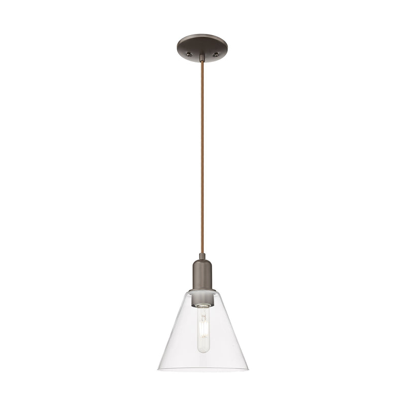 Innovations Berkshire 8in 1-Light Mini Pendant | Industrial Oil Rubbed Bronze Steel and Clear Glass | Kitchen Island & Dining | Model 716-1P-OB-GBC-82