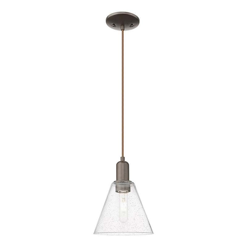 Innovations Berkshire Glass 8in 1-Light Mini Pendant | Industrial Oil Rubbed Bronze Steel and Seedy Glass | Kitchen Island & | Model 716-1P-OB-GBC-84