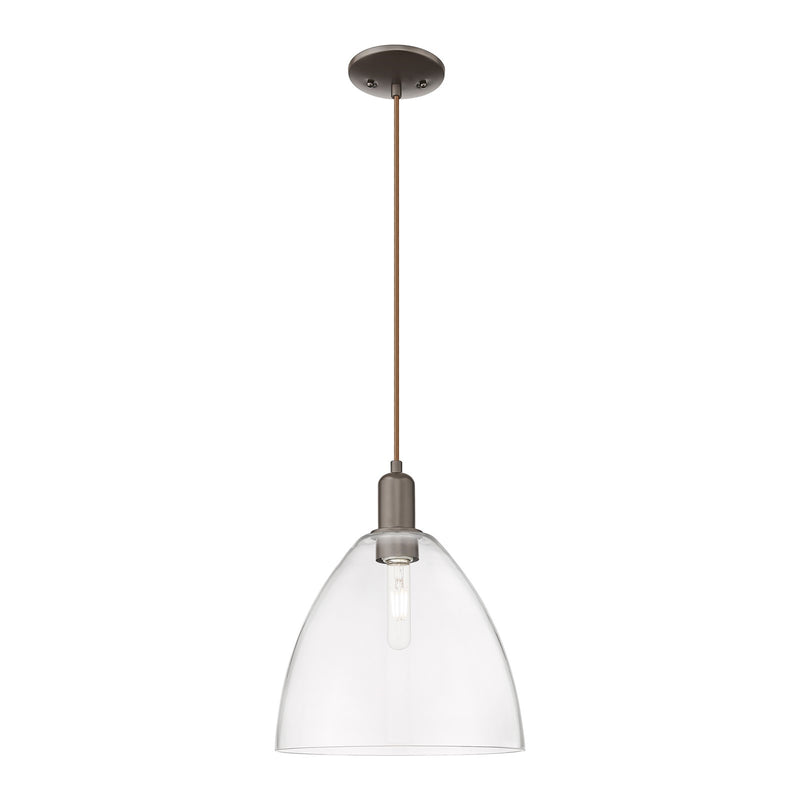 Innovations Bristol 12in 1-Light Mini Pendant | Industrial Oil Rubbed Bronze Steel and Clear Glass | Kitchen Island & Dining | Model 716-1P-OB-GBD-122