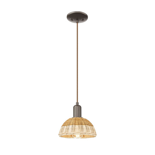 Innovations Natural Ballston Dome 7.5in 1-Light Mini Pendant | Farmhouse Oil Rubbed Bronze Steel and Natural Fiber Dome | Model 716-1P-OB-NBD2-75-NAT