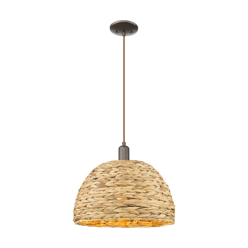 Innovations Woven Rattan 16in 1-Light Mini Pendant | Industrial Oil Rubbed Bronze Steel and Natural Fiber Dome Shade | Model 716-1P-OB-RBD-16-NAT