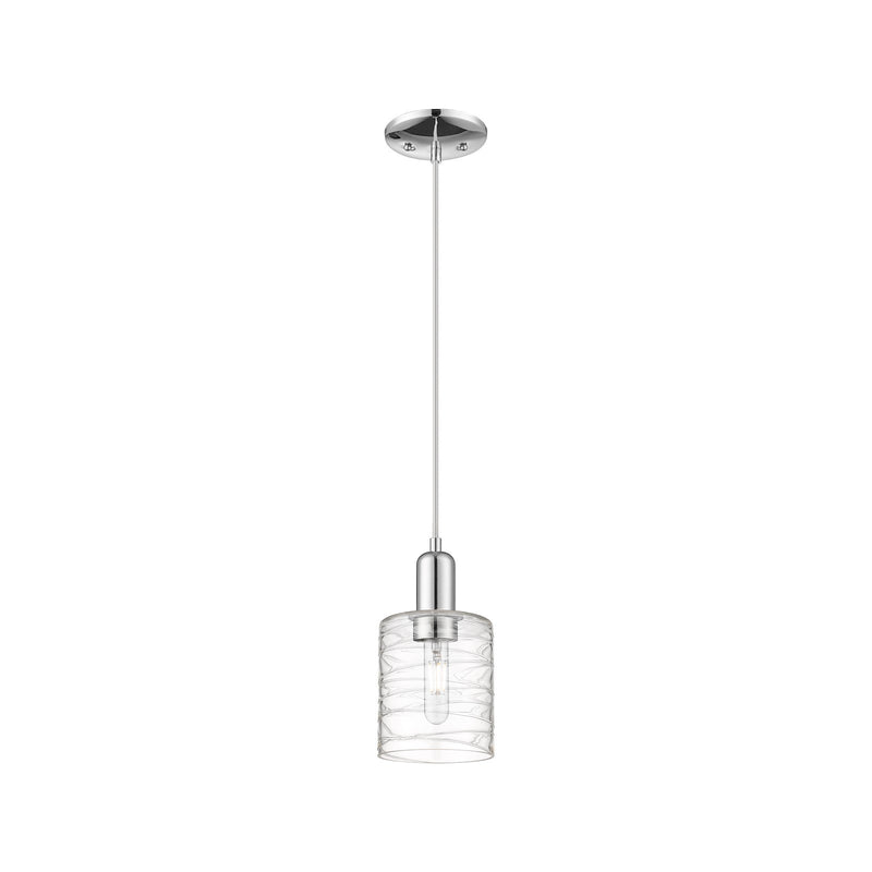 Innovations Cobbleskill 5in 1-Light Mini Pendant | Industrial Polished Chrome Steel and Deco Swirl Clear Glass | Kitchen Island & | Model 716-1P-PC-G1113