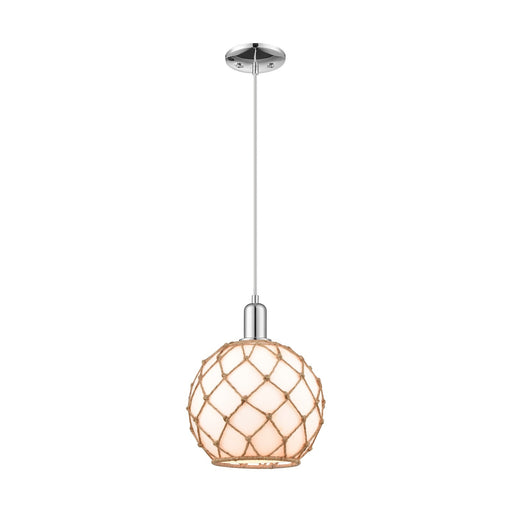 Innovations Farmhouse Rope 10in 1-Light Mini Pendant | Industrial Polished Chrome and Matte White Glass with Brown Rope | Model 716-1P-PC-G121-10RB