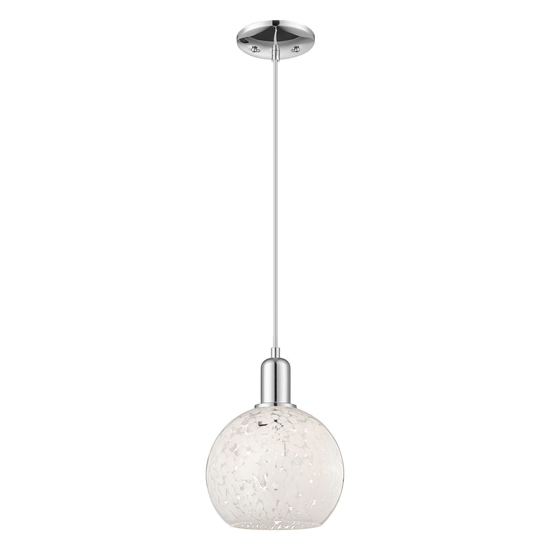 Innovations Lighting White Mouchette 8in 1-Light Mini Pendant | Industrial Polished Chrome and White Glass | Kitchen Island & | Model 716-1P-PC-G1216-8WM
