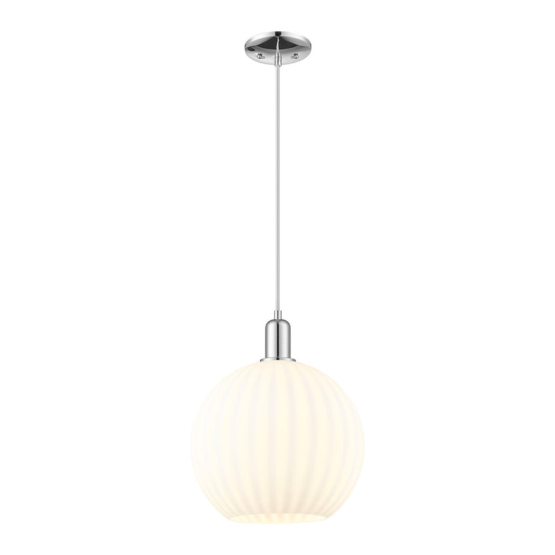 Innovations Lighting White Venetian 12in 1-Light Mini Pendant | Industrial Polished Chrome and White Venetian Glass | Kitchen | Model 716-1P-PC-G1217-12WV