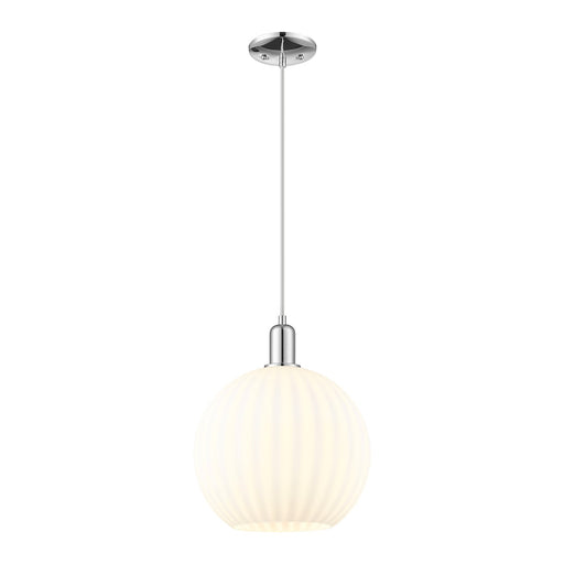 Innovations Lighting White Venetian 12in 1-Light Mini Pendant | Industrial Polished Chrome and White Venetian Glass | Kitchen | Model 716-1P-PC-G1217-12WV