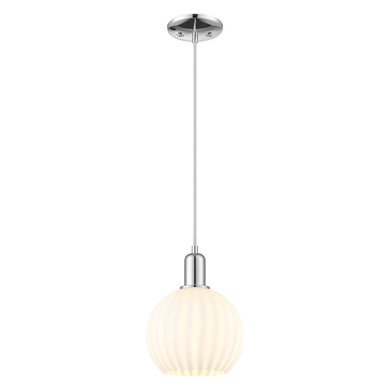 Innovations Lighting White Venetian 8in 1-Light Mini Pendant | Industrial Polished Chrome and White Venetian Glass | Kitchen | Model 716-1P-PC-G1217-8WV