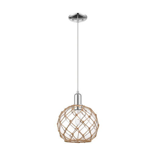Innovations Farmhouse Rope 10in 1-Light Mini Pendant | Industrial Polished Chrome Steel and Clear Glass with Brown Rope | Model 716-1P-PC-G122-10RB
