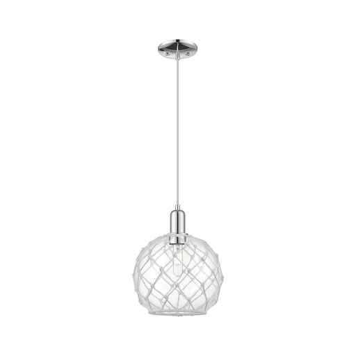 Innovations Farmhouse Rope 10in 1-Light Mini Pendant | Industrial Polished Chrome Steel and Clear Glass with White Rope | Model 716-1P-PC-G122-10RW