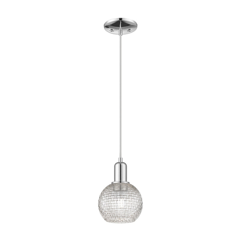 Innovations Athens 6in 1-Light Mini Pendant | Industrial Polished Chrome and Clear Basket Weave Glass | Kitchen Island & | Model 716-1P-PC-G122C-6CL