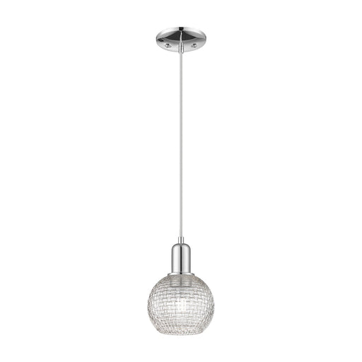 Innovations Athens 6in 1-Light Mini Pendant | Industrial Polished Chrome and Clear Basket Weave Glass | Kitchen Island & | Model 716-1P-PC-G122C-6CL