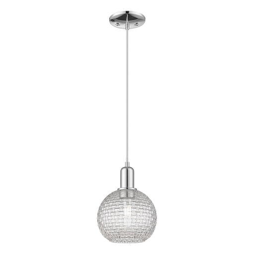 Innovations Athens 8in 1-Light Mini Pendant | Industrial Polished Chrome and Clear Basket Weave Glass | Kitchen Island & | Model 716-1P-PC-G122C-8CL