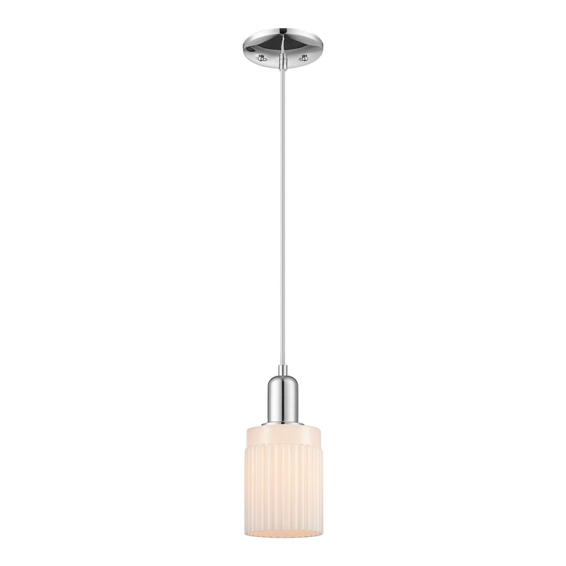 Innovations Hadley 4.5in 1-Light Mini Pendant | Industrial Polished Chrome and Matte White Ribbed Glass | Kitchen Island & Dining | Model 716-1P-PC-G341