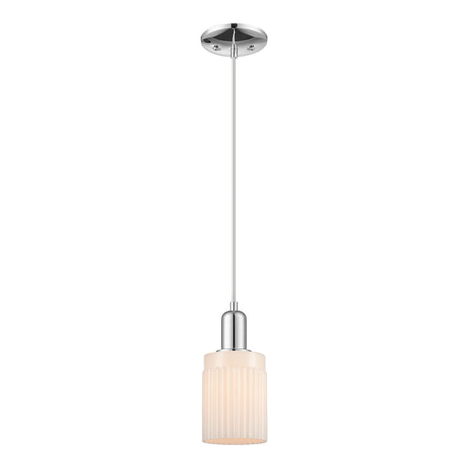 Innovations Hadley 4.5in 1-Light Mini Pendant | Industrial Polished Chrome and Matte White Ribbed Glass | Kitchen Island & Dining | Model 716-1P-PC-G341