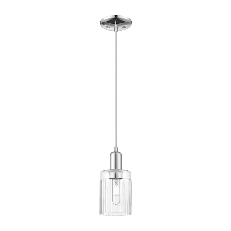 Innovations Hadley 5in 1-Light Mini Pendant | Industrial Polished Chrome and Clear Ribbed Glass | Kitchen Island & Dining Room | Model 716-1P-PC-G342