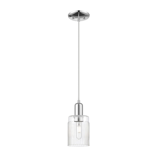 Innovations Hadley 5in 1-Light Mini Pendant | Industrial Polished Chrome and Clear Ribbed Glass | Kitchen Island & Dining Room | Model 716-1P-PC-G342